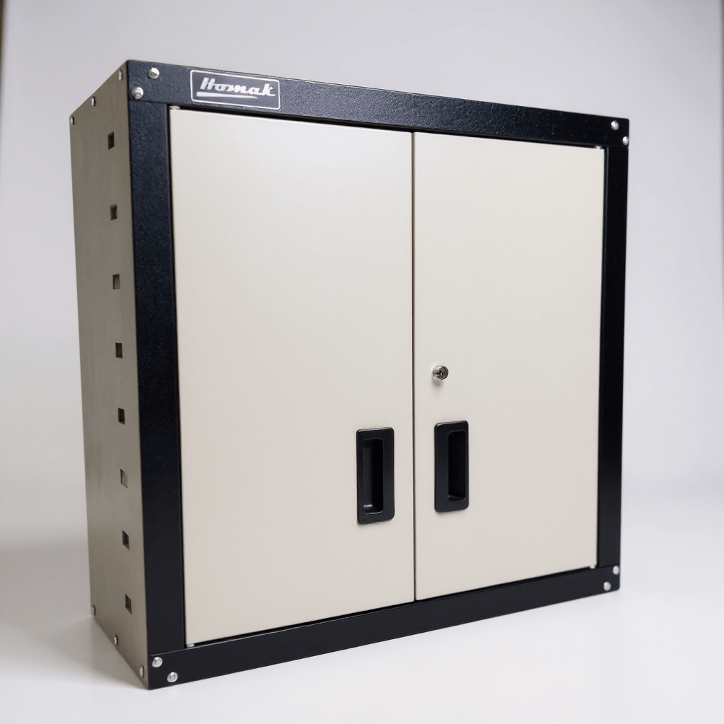 Steel garage wall cabinet with adjustable shelves - Securability