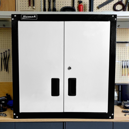 Steel garage wall cabinet with adjustable shelves
